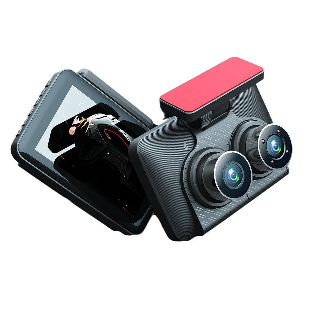 Black 4-inch touch screen car dash cam with wide-angle lens for 1080p HD and night vision recording