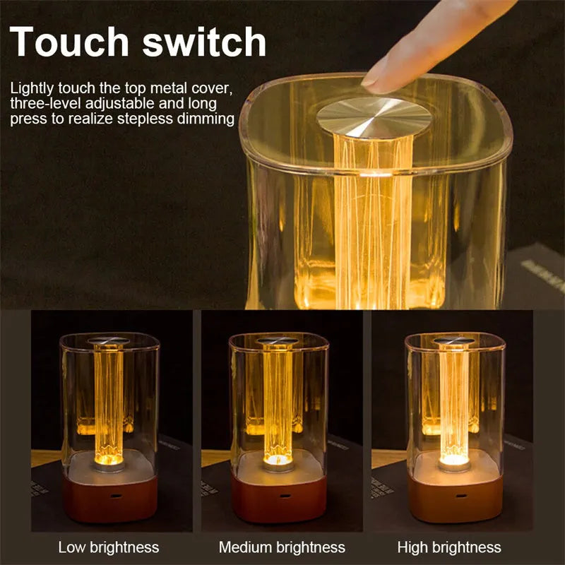 LED touch atmosphere bedside lamp with USB charging in rose gold finish