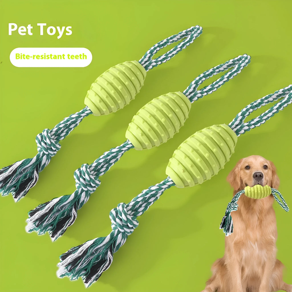 Dog molar toy cotton rope ball in green and pink for chewing and bending play