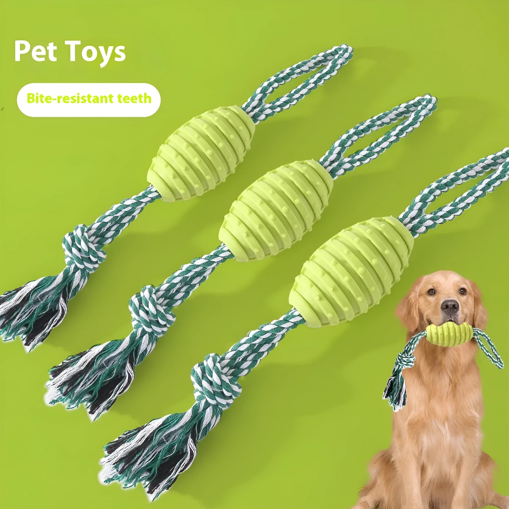 Dog molar toy cotton rope ball in green and pink for chewing and bending play