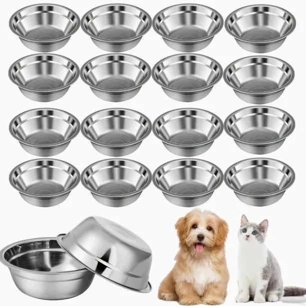 Stainless steel cat food bowl and pet plate in 14cm, 15cm, and 16cm sizes, thickened construction for stable feeding