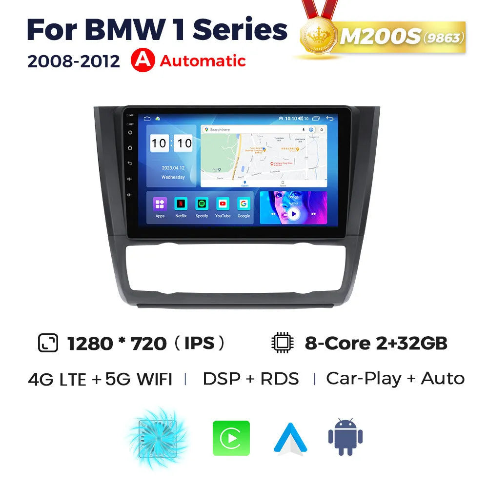 Android 9-inch navigation screen for BMW E87 vehicles with touchscreen display and multiple hardware configuration options