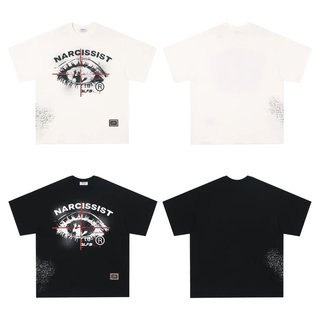 American retro hip hop gothic T-shirt with printed letters in pure cotton