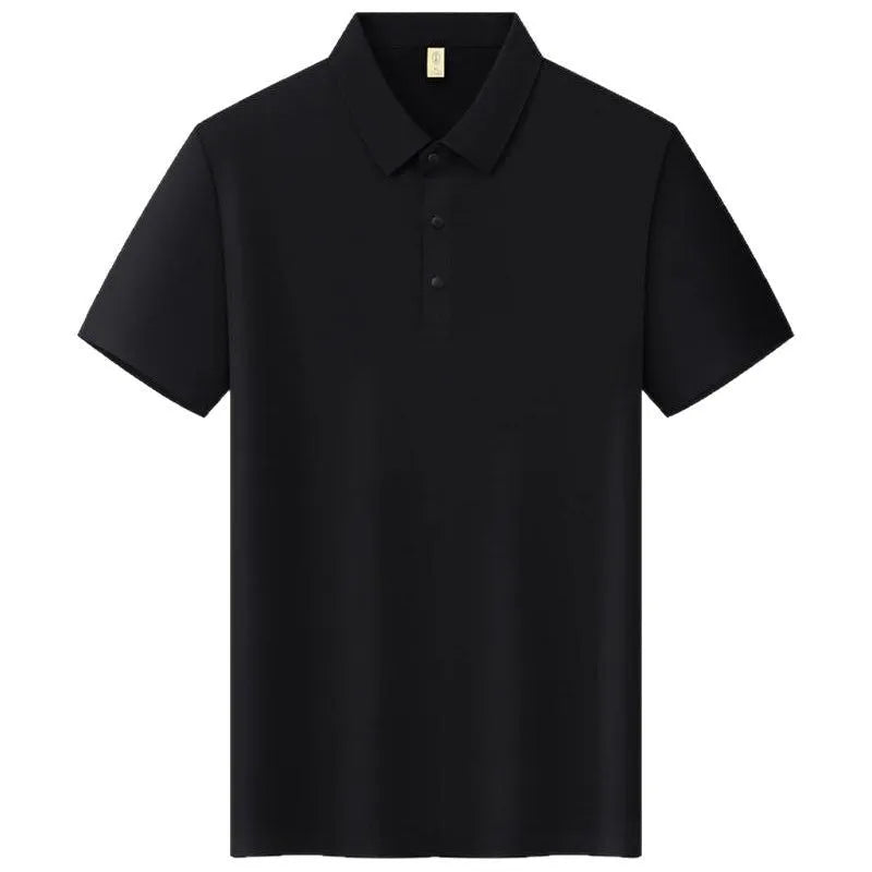 Men's slim fit seamless lapel T-shirt in solid colours including black and navy blue.