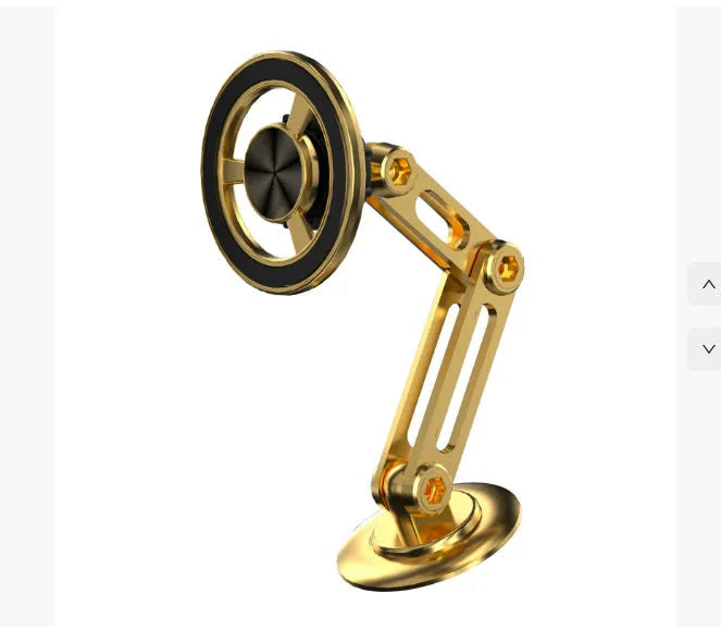 All-metal magnetic car phone holder in black, silver, gold, and rose gold with magnetic rings and adhesive pads