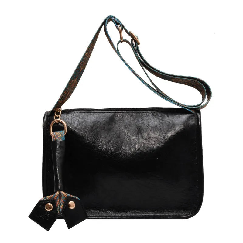 Casual single shoulder bag in solid colour, PU leather, wide strap, horizontal square shape, available in beige black coffee green brown