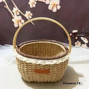 Hand-woven straw basket with hemp rope finish in pastoral retro style