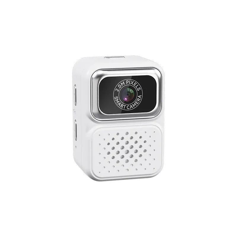 Mini sports camera HD video thumb camera in black plastic body with lens and mode button