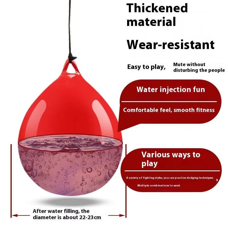 Red water filled PVC boxing reaction ball with hook rope for speed training