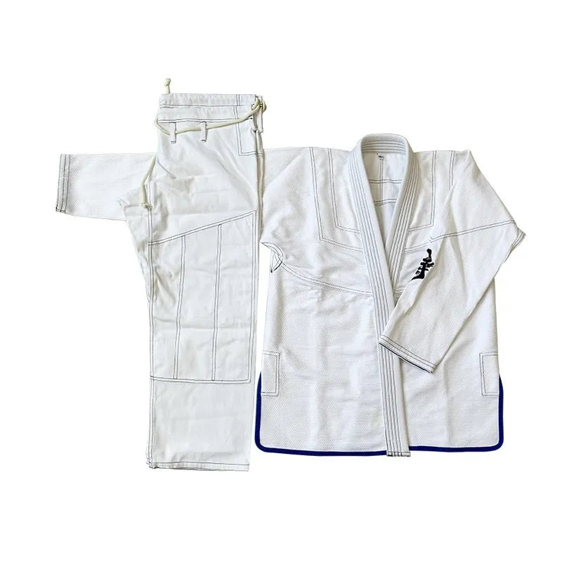 Taoist robe jujitsu suit canvas cotton lining stripes pattern white blue black top and pants set