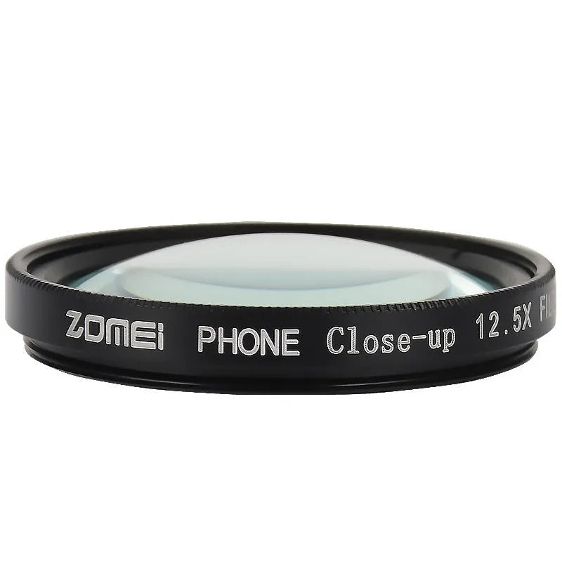 Smartphone macro lens with aluminium frame and universal clip for close-up photography
