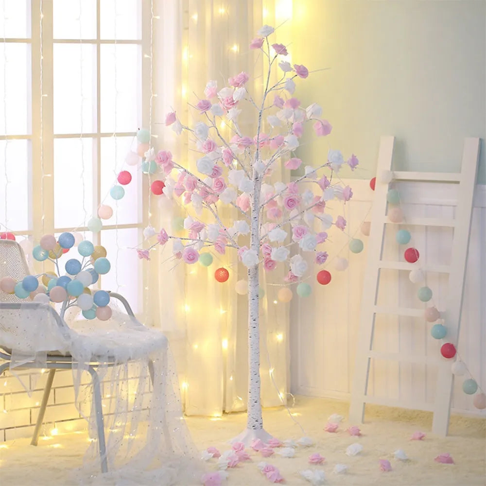 Christmas Rose Shining Tree Lamp 60cm with 24 flower-shaped pink and white rose lights on a PVC shell