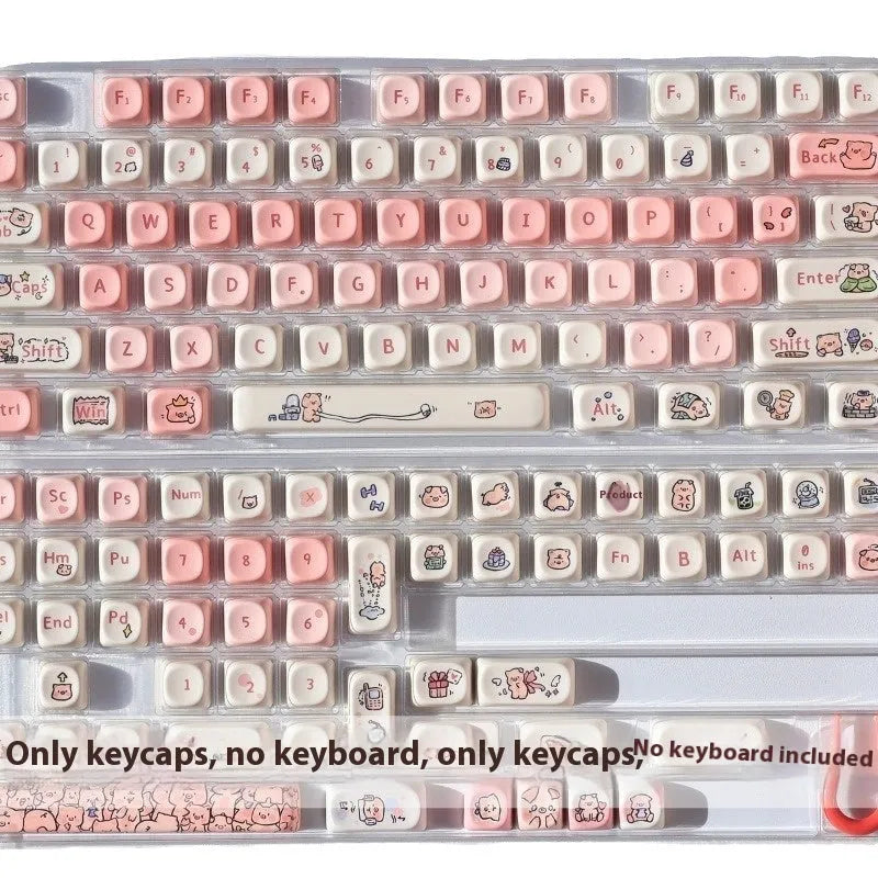 Pink PBT key cap set with a cute fragrant pig design on all sides for mechanical keyboards.