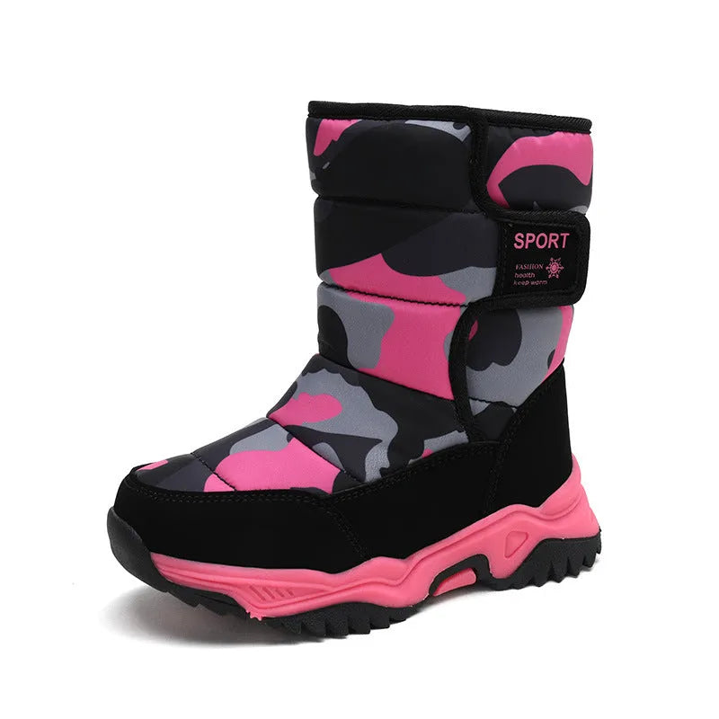 Children's high-top cotton boots in camouflage colour with hook-and-loop strap