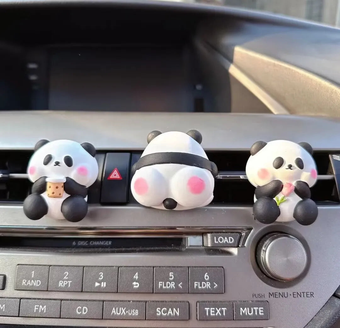 Panda car vent perfume diffuser decoration with clip attachment in three design variations