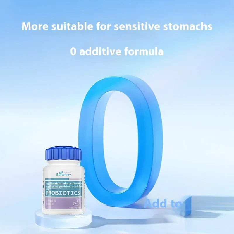 A bottle containing 180 Pet Active Probiotic Tablets, a digestive health supplement for dogs and cats.