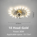 Modern aluminium ceiling fan light with remote control in black or gold finish