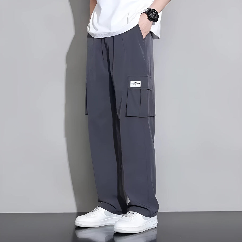 Men's summer ice silk overalls set with short sleeves in black, dark gray, brown green, and white, sizes M to 5XL