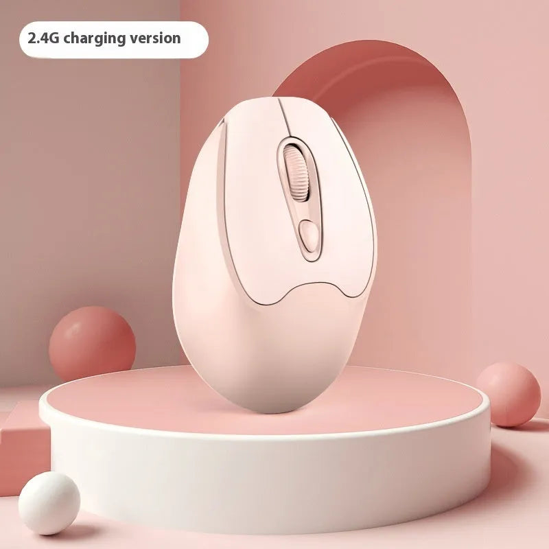 Dual-mode Bluetooth wireless mouse in green, grey, milk tea pink or girl pink with self-charging battery