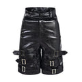 Men's black PU leather cropped pants with distinctive ring detailing and stretch fabric