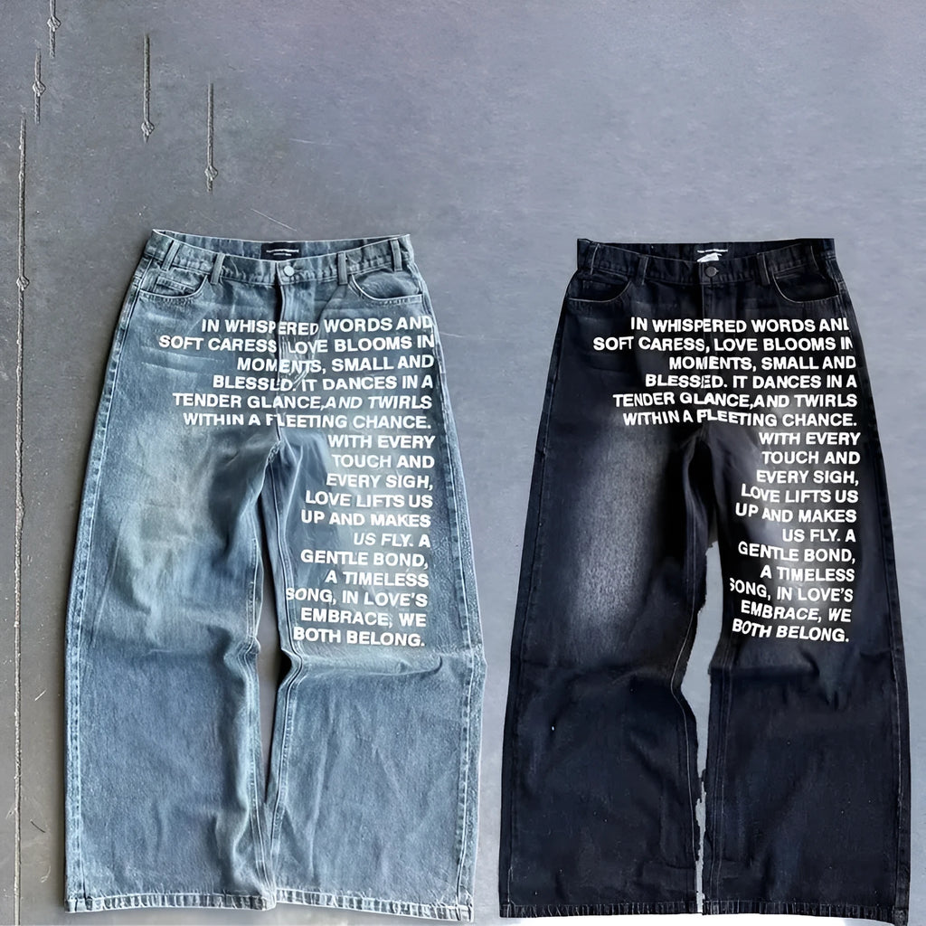 Men's black and blue loose wide-leg straight trousers with elastic waistband