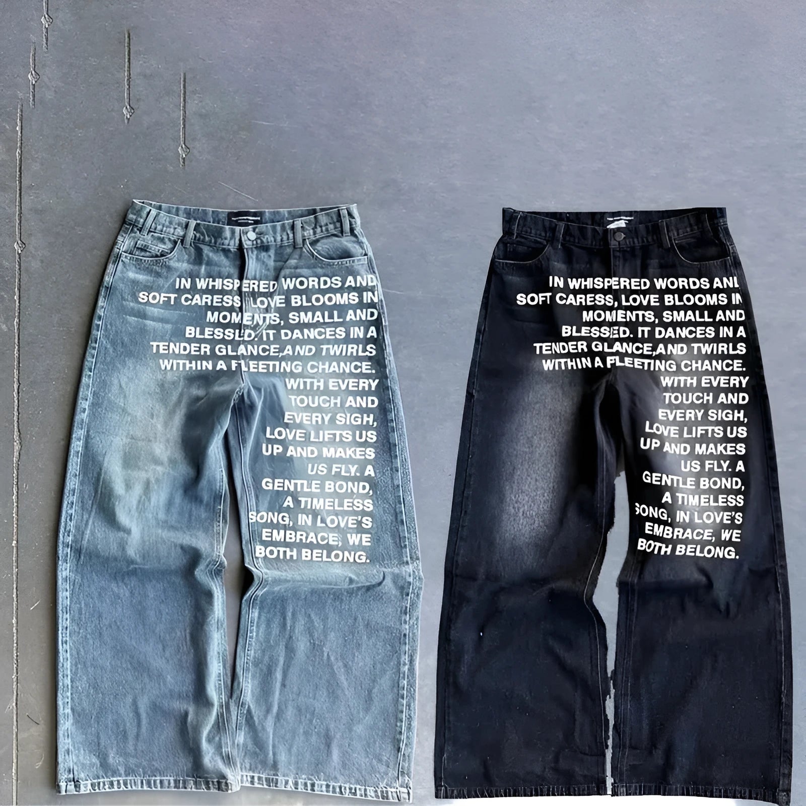 Men's black and blue loose wide-leg straight trousers with elastic waistband