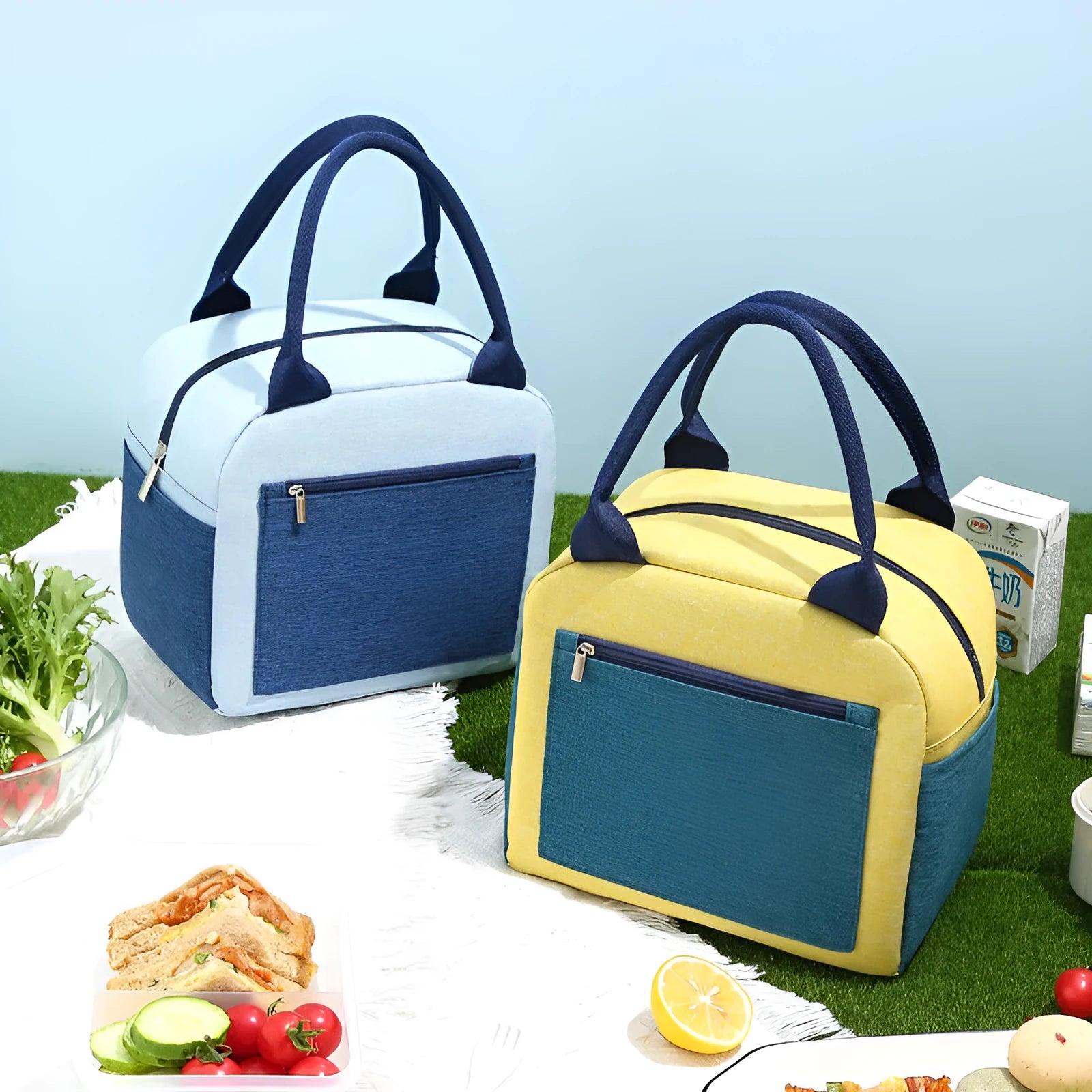 Waterproof Oxford cloth lunch insulation bag with aluminium foil layer in blue colour