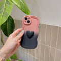 Three-dimensional love gradient wavy edge liquid silicone phone case in red and black, anti-fingerprint, for iPhone 11-14 Pro Max