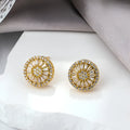 Geometric round pattern copper earrings with electroplated gold finish