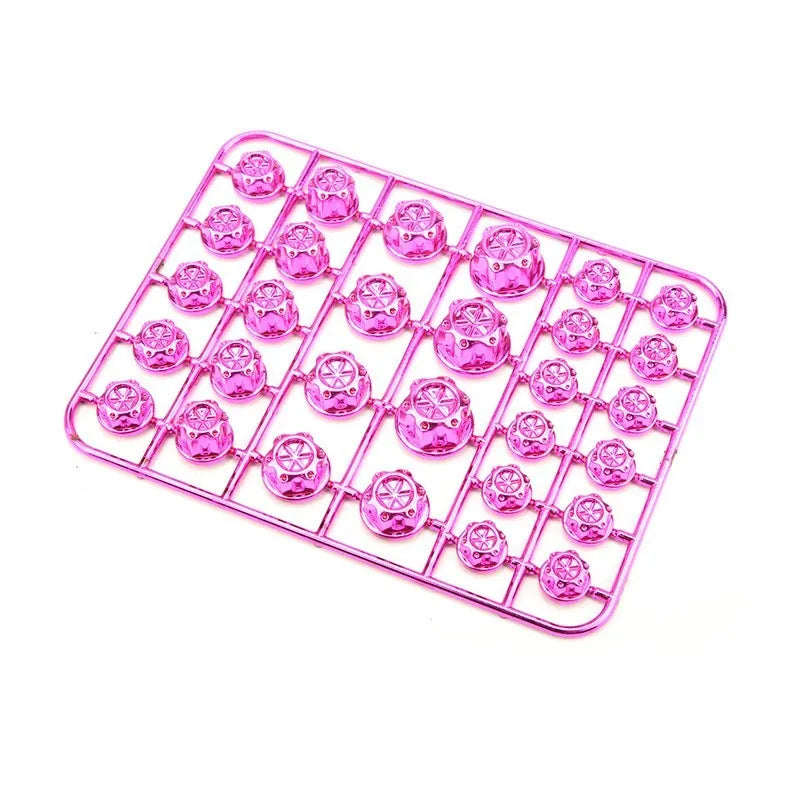 Set of 30 coloured ABS plastic motorcycle screw covers for engine and fairing customisation.