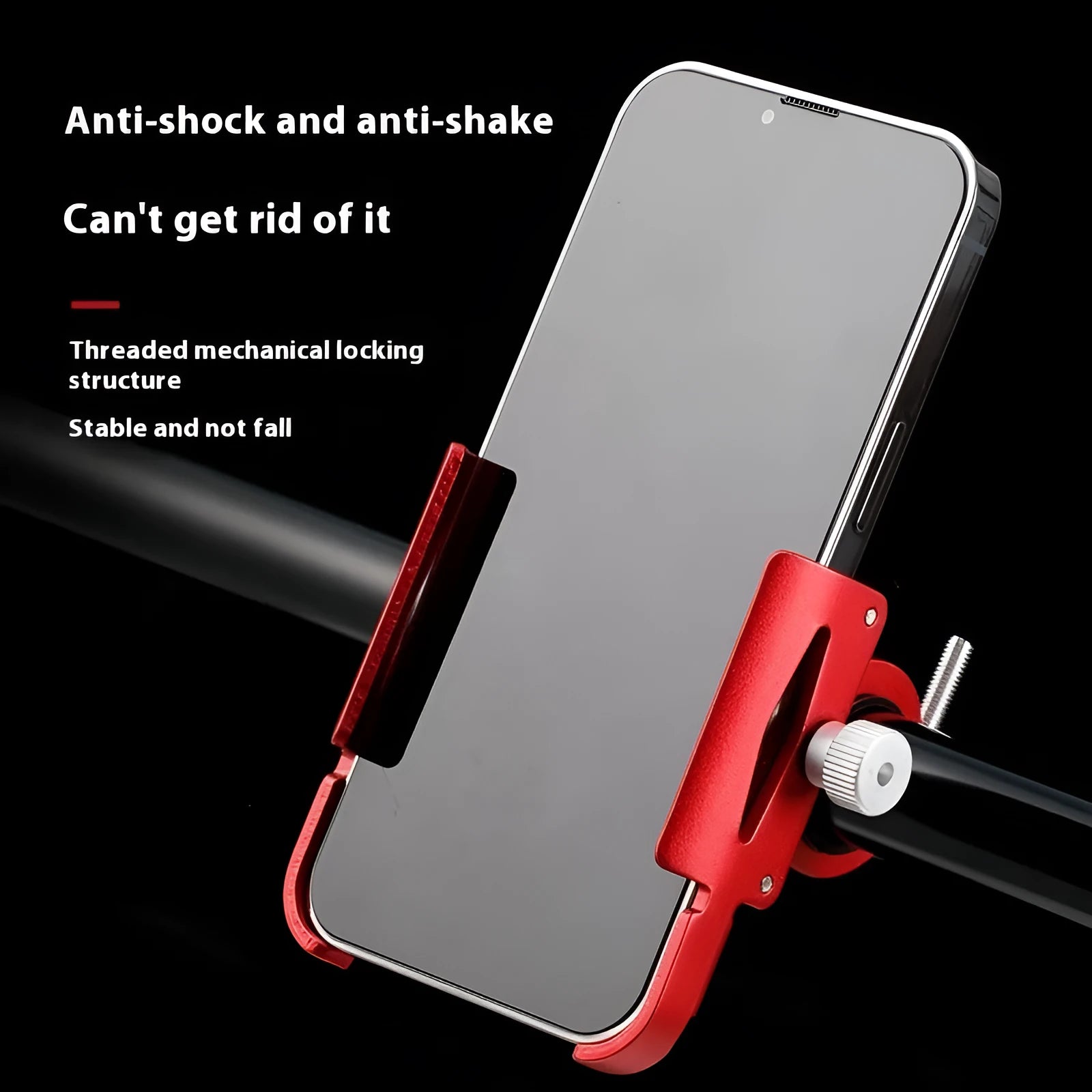 Aluminium alloy mobile phone holder mounted on bicycle handlebars in black colour