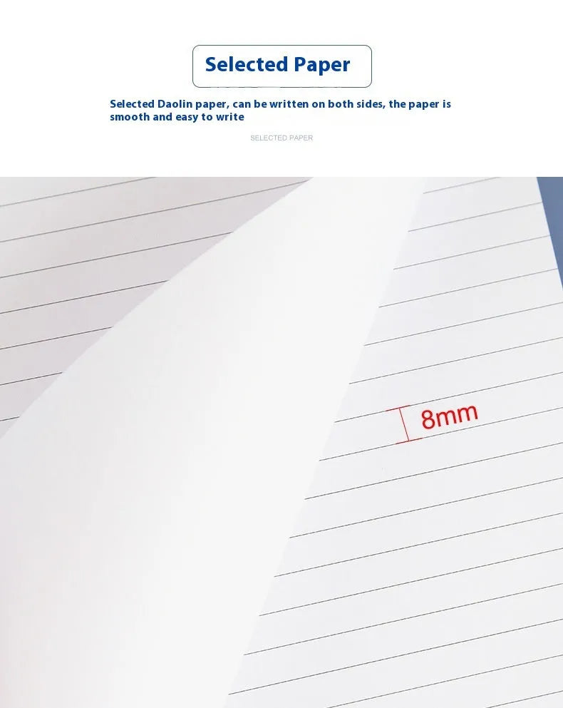 A4 tearable notebook with a paper cover and ivory white grid pages, showing adhesive binding.