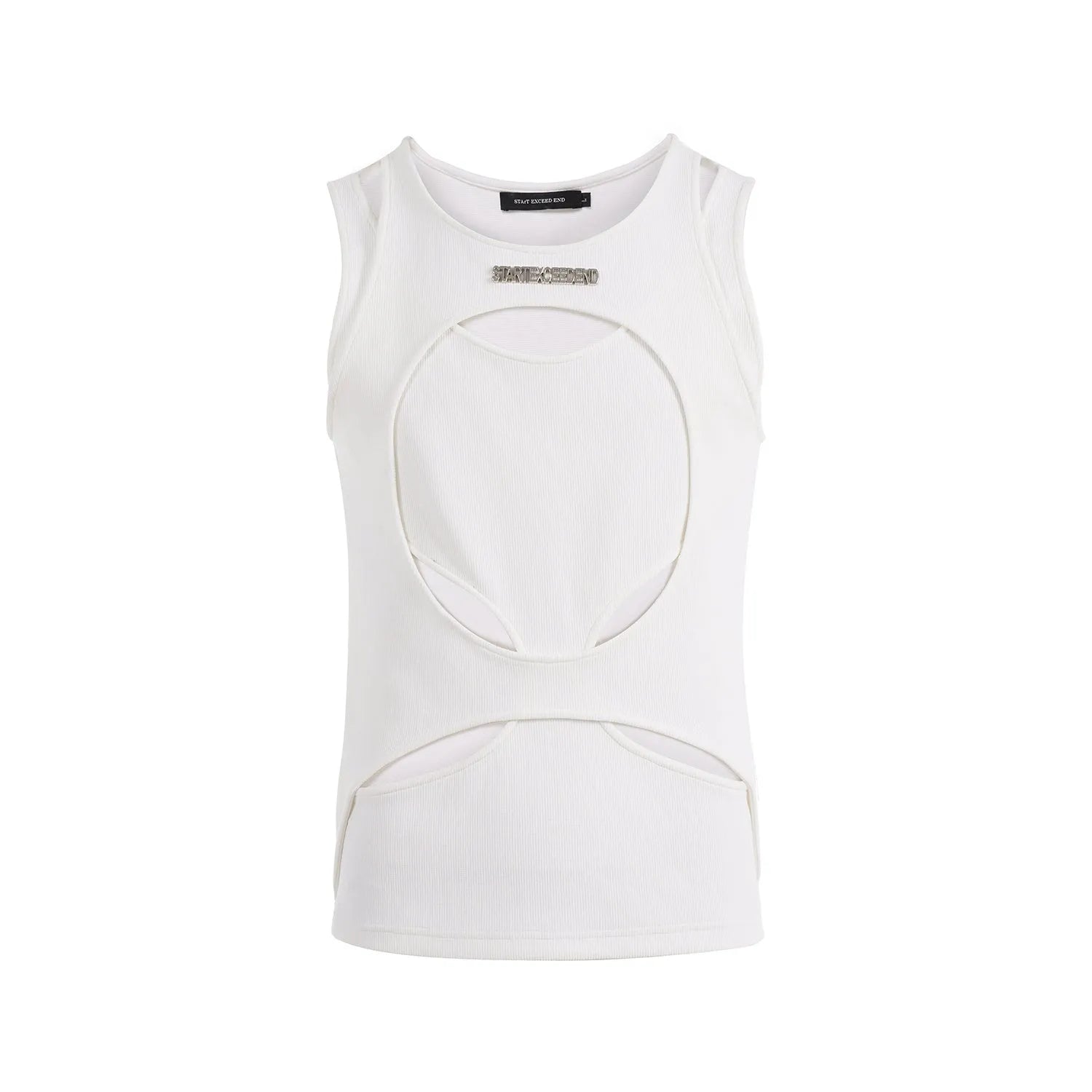 Men's black sleeveless cotton waistcoat with a round neck and loose fit, laid flat on a white background.