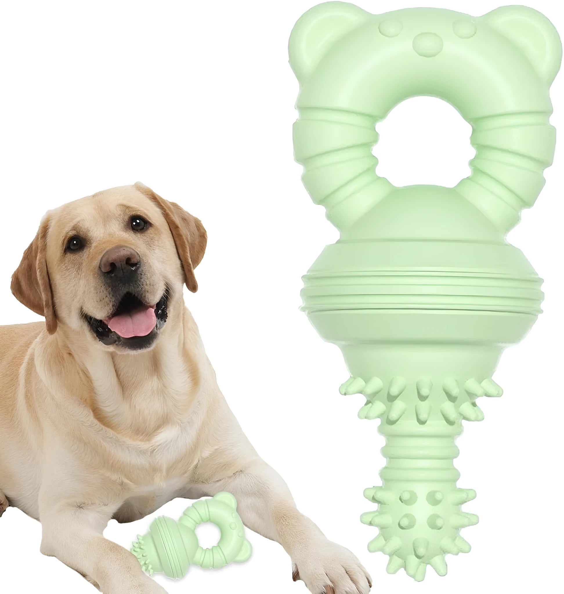 Blue durable rubber dog chew toy with textured concave-convex cleaning surface for aggressive chewers.