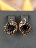 Rose gold round flower feather earrings with a choice of coloured zircon stones.