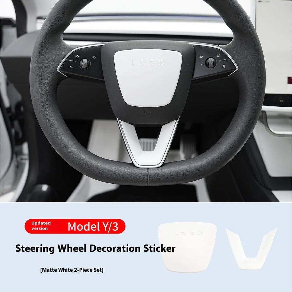 White plastic steering wheel protective patch on a car steering wheel.