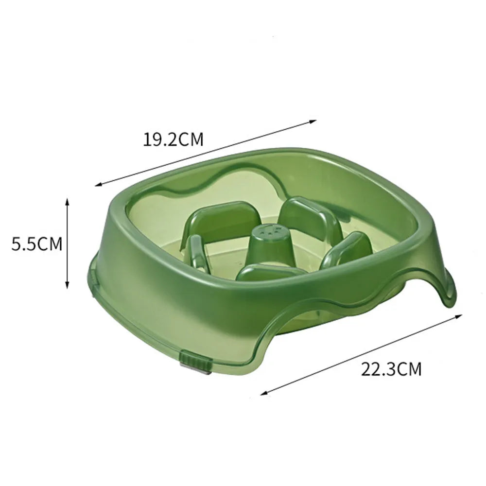 Blue plastic dog slow feeder anti-choking bowl on a white background.