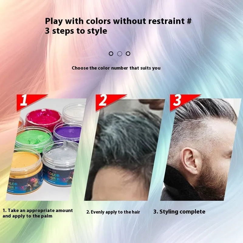 120g pot of hair styling clay for strong hold and temporary colour in various shades.