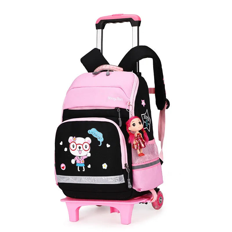 Korean detachable trolley school backpack in Oxford cloth with wheels, red and black colour options