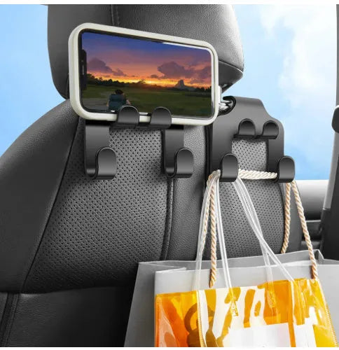 ABS plastic car multifunction hook showing phone bracket and two hanging hooks