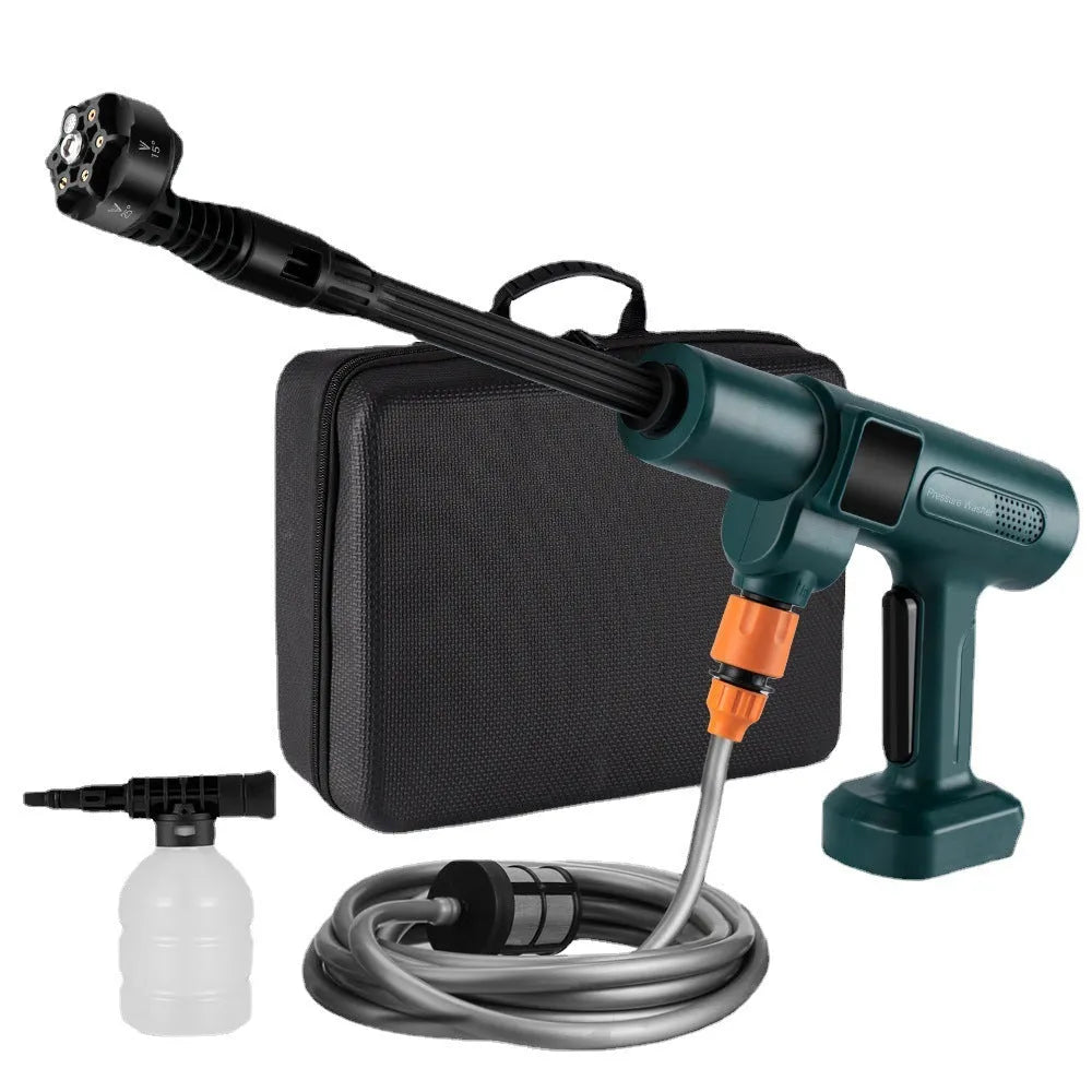 Brushless water gun with stainless steel head for car washing, 18V battery power, 25 metre spray distance