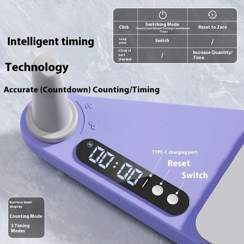 Split multifunctional skiing machine trainer in twilight purple on a wooden floor, showing its 85cm length and independent foot platforms.