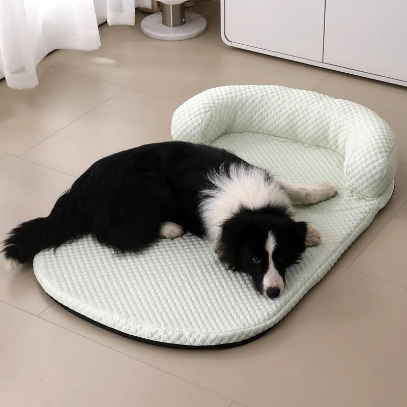 Summer pet cooling mat in blue with breathable cloth surface and ice peas filling for dog cooling relief