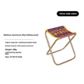 Black folding camping stool with an aluminium alloy frame, shown in a folded and unfolded state.