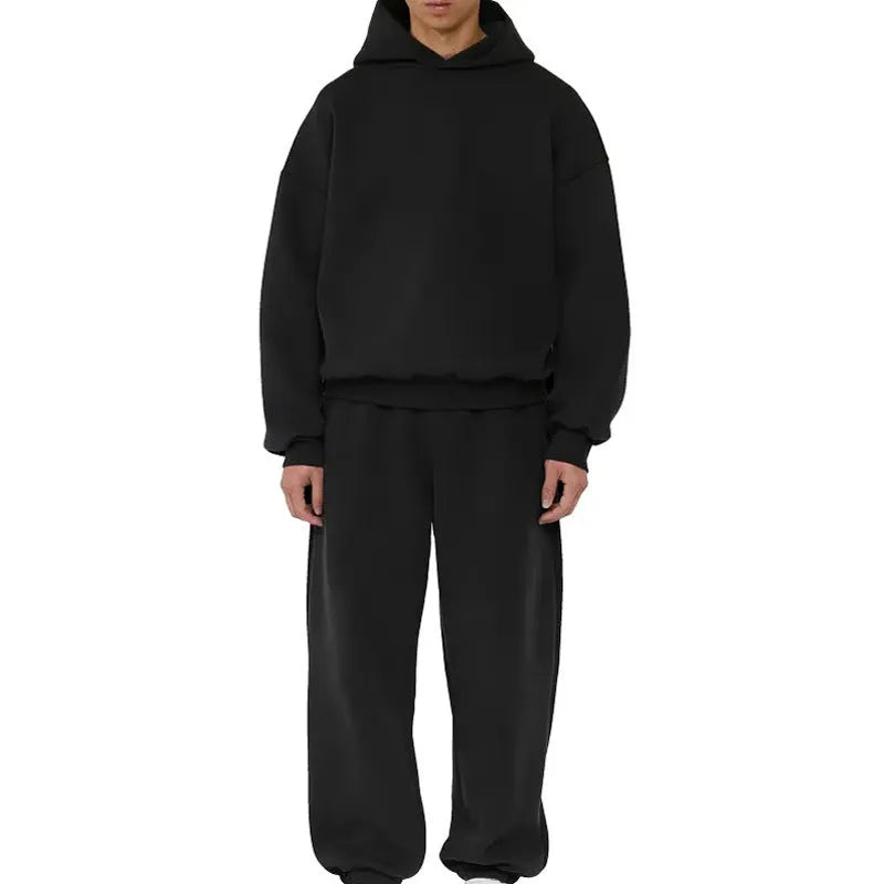 Men's solid colour fleece-lined cotton hoodie sweatshirt with a wool lining, shown in grey.