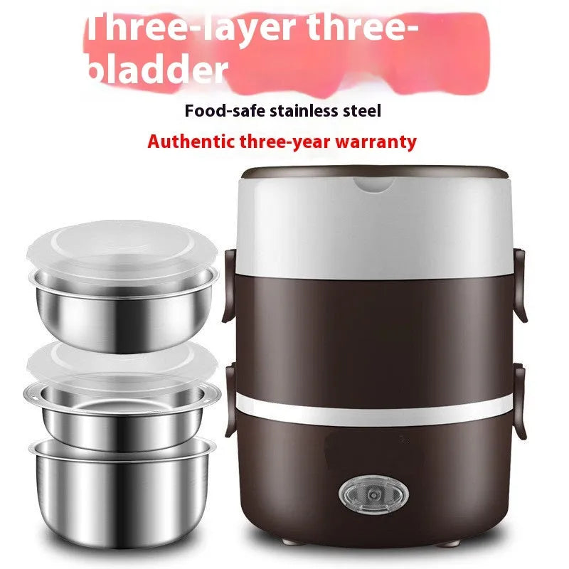 Double layer pink portable plug-in insulated lunch box with stainless steel inner liner