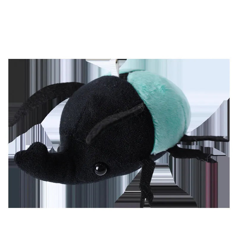 Small black plush Beetle Doll pendant shaped like a Japanese rhinoceros beetle, 10cm tall.