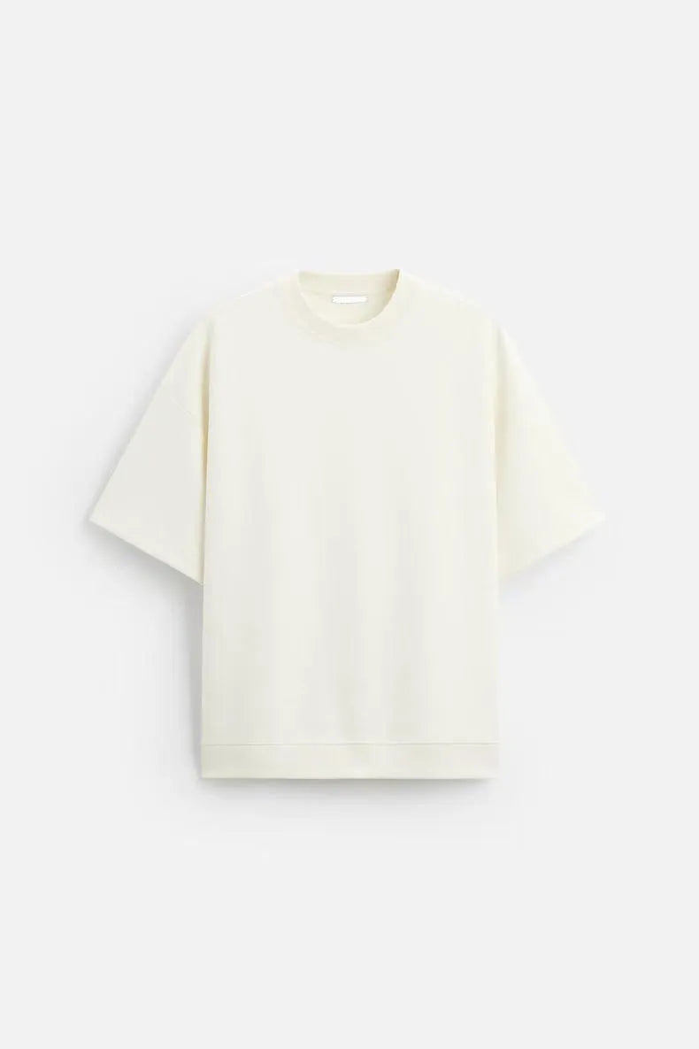 Loose double-sided cloth texture short sleeve shirt and matching shorts casual set on a hanger.