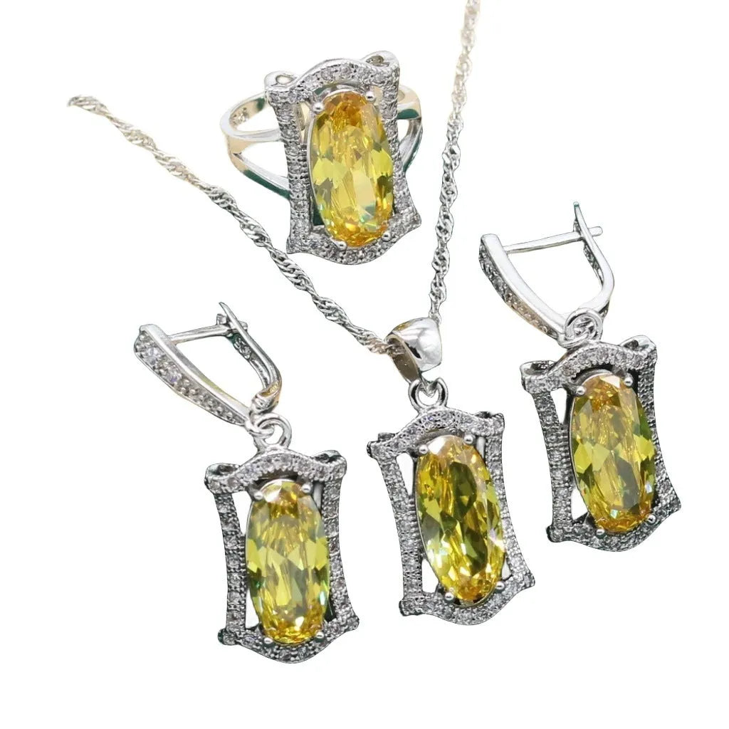 Anti-allergy zircon jewellery set with snake bone chain in yellow and olive colours