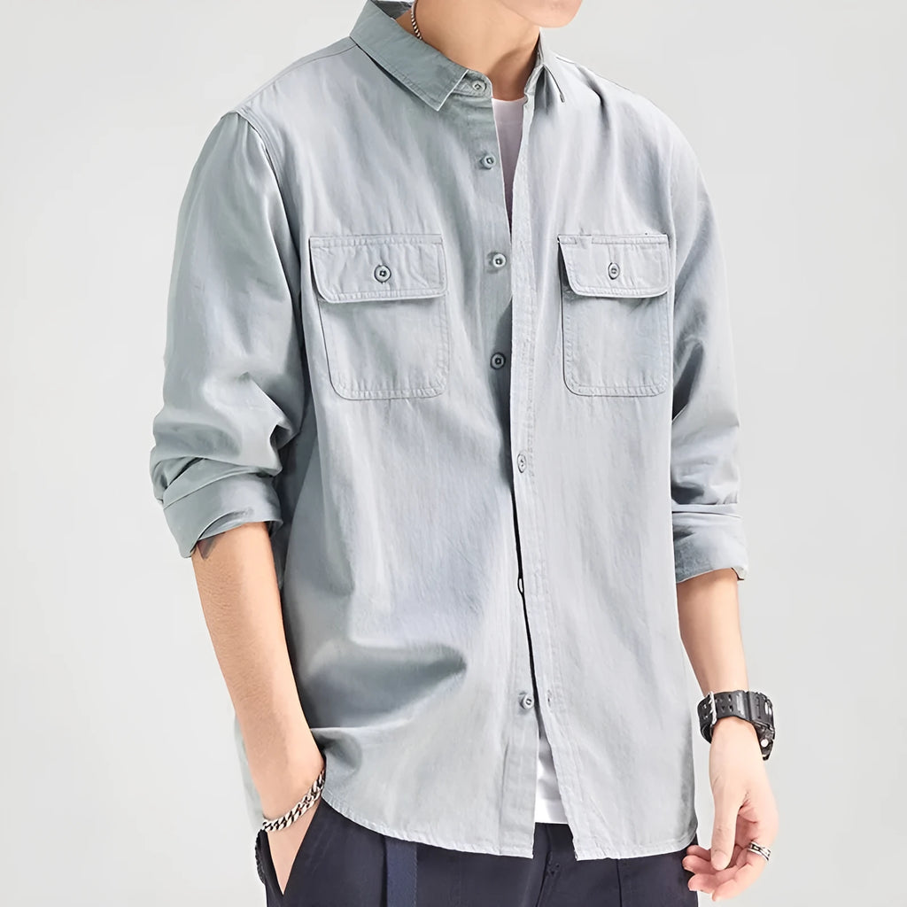 Design Sense men's loose fitting long sleeve cardigan style shirt in polyester fibre